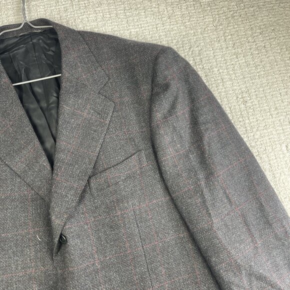 Canali Blazer Mens 52R Black / Red Plaid Check Wool Harry Rosen Italy Made - Picture 4 of 16